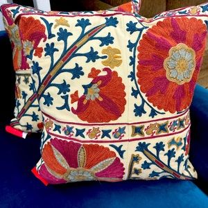 2 Pottery Barn “Rozelle” Embroidered Pillows